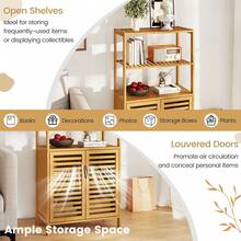 Bamboo Cabinet 5-Tier Bookshelf With Open Shelves And Doors-Natural - Khaki - View 6