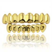 1 peça/2 peças Grillz de dentes com glitter de Hip-Hop, Cor Dourada com 8 dentes superior e inferior, Acessórios de fantasia de rapper unissex para festa de Halloween