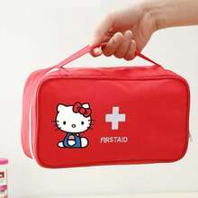 Sanrio 1 pieza Botiquín de primeros auxilios extra grande portátil de Sanrio Hello Kitty - Bolsa de transporte de tela Oxford duradera, diseño plegable con bolsa impermeable, almacenamiento con tema rojo y blanco para el hogar, la oficina y los viajes, artículo de viaje imprescindible, regalo de Navidad