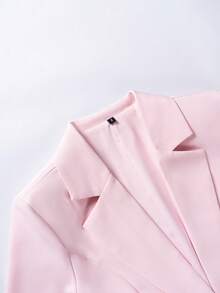 女士纯色翻领单扣西装外套和裤子套装 - 淺粉色 - 查看 6