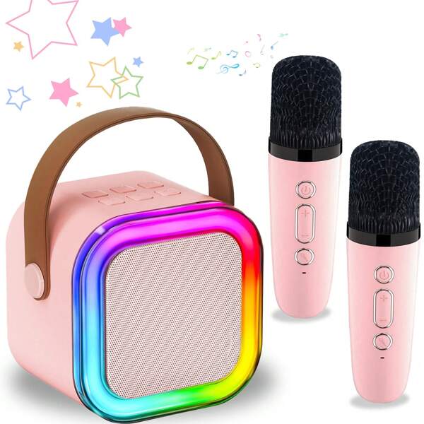 Karaoke Machine For Kids With 2 Wireless Mircophones, Mini Karaoke Machine For Kids & Adults, LED Colortul Lights, Ideal Gifts For Girls Boys,Portable Outdoor Wireless Speaker, Toys Birthday Gifts For Boys & Girls Ages 3-12