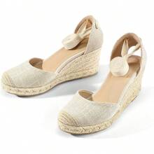 SUNCOM Women's Espadrille Platform Wedge Sandals Closed Toe Ankle Strap Lace Up Summer Shoes - Beige - View 6