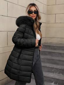 Women's Casual Hooded Regular Jacket With Pockets, Lightweight Cotton Jacket For Daily Wear - Black - View 4