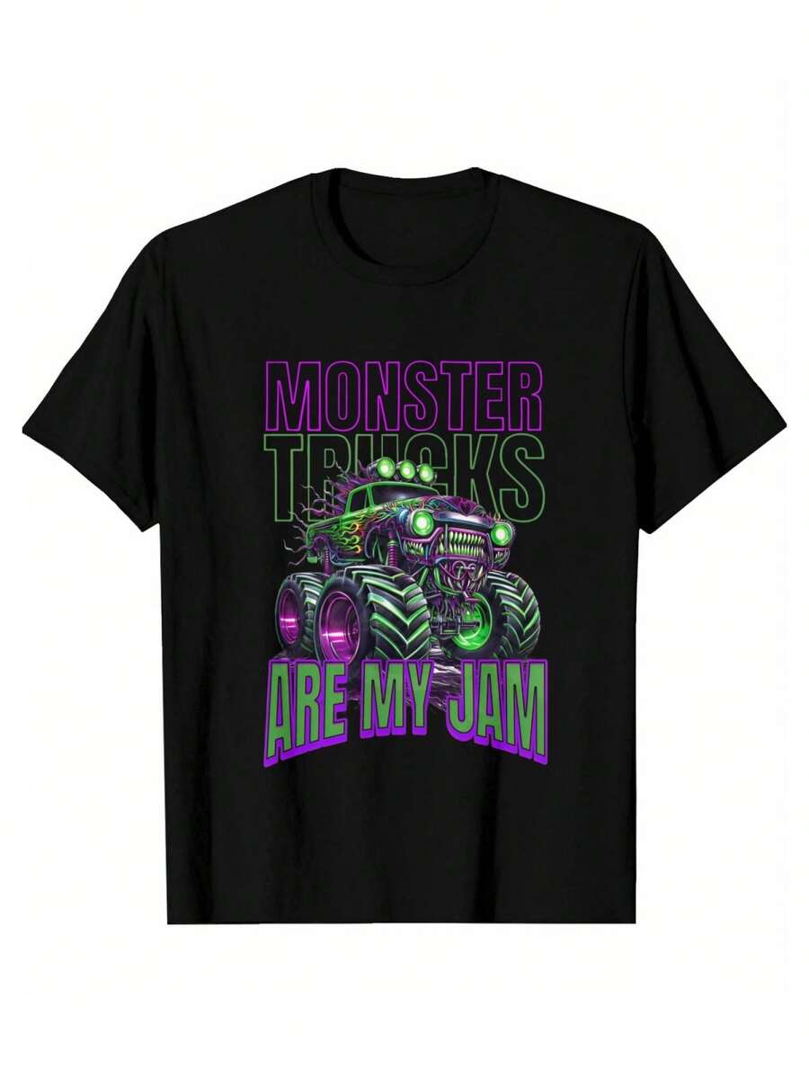 Monster Trucks Are My Jam Kids Boys Toddlers YouthT-Shirt - Black - View 1