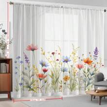 2pcs Spring Floral Pattern Sheer Curtains, Suitable For Kitchen, Cafe, Living Room, Dining Room, Balcony, Garden, Bedroom - Multicolor - View 7