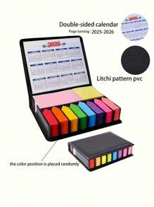 1 Pcs 20252026 Calendar Leather Bound Notebook With Colorful Sticky