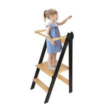 Marchepied, tour d'observation pour enfants, tour d'apprentissage Montessori pliable et polyvalente, en bouleau naturel, pliable et sûre - 88 x 45 x 45 cm - Noir - Voir 3