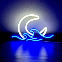 1 Stück Neon Mond und Meer Schild, Größe: ca. 29,5 x 18,5 cm (11,6 x 7,28 Zoll), USB Batterie Dual Use, Sonnenaufgang Sonnenuntergang Neonlicht, Mondlicht Neonlicht, Dämmerungswellen LED Zimmer Dekoration Wandschild, Anime Neon Mond Wanddekor für Bar, Nachtclub, Café, Hotel, Garage, Schlafzimmer, Geburtstagsparty