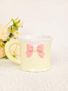 1 pieza Taza de cerámica con capacidad grande, creativa con diseño de lazo y luna 3D pintado a mano con estilo femenino