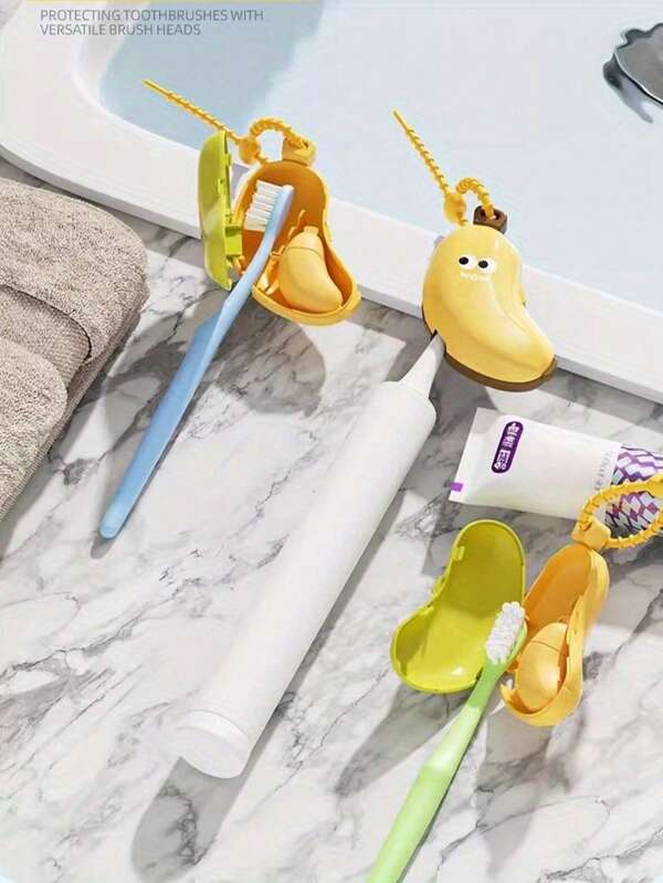 1pc Banana Shaped Toothbrush Holder, Reusable Clip On Toothbrush Cover, Durable Plastic Toothbrush Storage Box, Cute Portable Toothbrush Protective Cover, Suitable For Business Travel And Family Use, Suitable For All Standard Toothbrush Heads