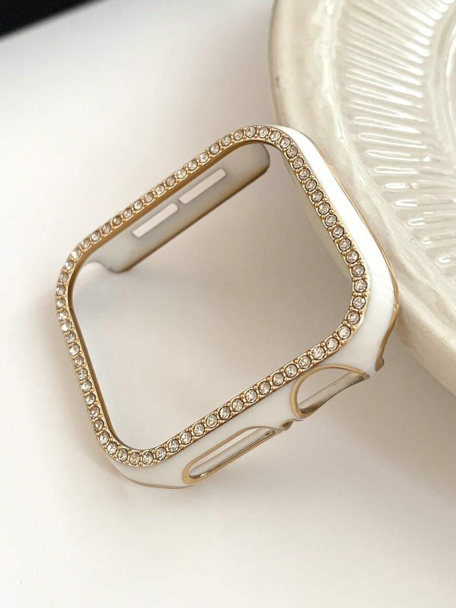 1pc Shiny Rhinestone Decor Hollow Watch Case, With Scratch-Resistant Laser Engraved Frame, Fit For Apple Watch 40/41/42/44/45/46/49mm, Suitable For Apple Watch Series Ultra/SE/11/10/9/8/7/6/5/4, Smart Watch Case Accessory