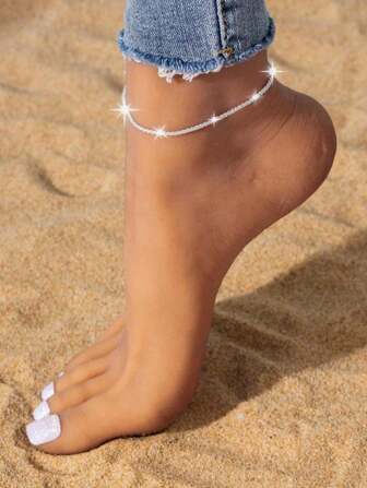 1pc Shiny Sparkling Beach Anklet, Fashion Jewelry Accessories For Women Daily Wear