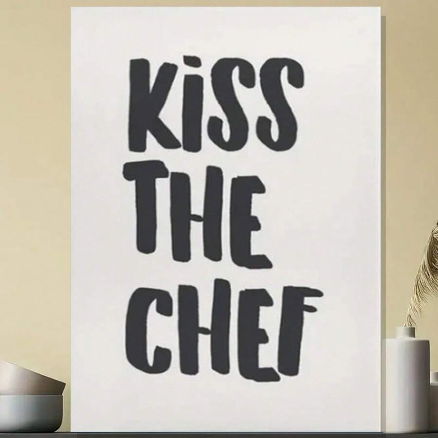 Framed Kiss The Chef Print Aesthetic Kitchen Wall Art Food & Drinks Poster Chef Print Cute Typography Cooking Art Poster For Bedroom Living Room Office Decor - Framed - View 1