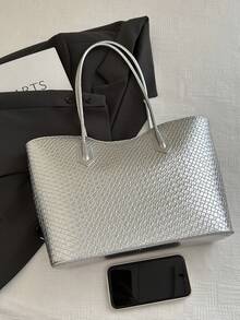 鳄鱼纹大容量女包2024流行新款时尚网红百搭单肩托特包 - 銀色 - 查看 7