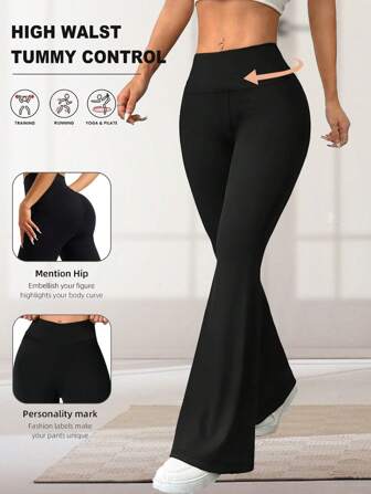 1pc Women's High Waist Leggings Yoga Pants, Slim Fit Flared Leg Trousers With Stretchy Lightweight Fabric, Casual Everyday Wear, Spring/Summer