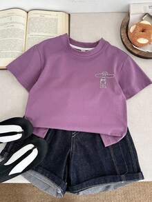 2025年夏季新款儿童卡通圆领套头衫男童 - 紫色 - 查看 4