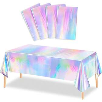4pcs Laser Rainbow Theme Party Tablecloth Aluminum Film Birthday Wedding Party Decoration Disposable Tablecloth Decoration Supplies