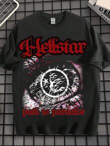 EWH On The Streets, Y2k, Dark Style, Men's T-Shirt,  Eye Pattern, Rock, Loose Fit, Short Sleeved, Top - 黑色 - 查看 1