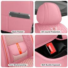 Breathable Luxury Nappa Leather + Ice Silk Car Seat Cover 4 Season Use Front Back Rear Cushion Full Wrapped Protector Universal Fit For 95% Cars SUV Truck - 粉色 - 查看 9