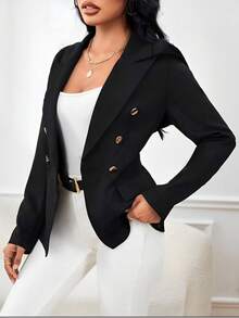 Women's Tailored Blazer Elegant Formal Jacket With Button - Black and White - View 1