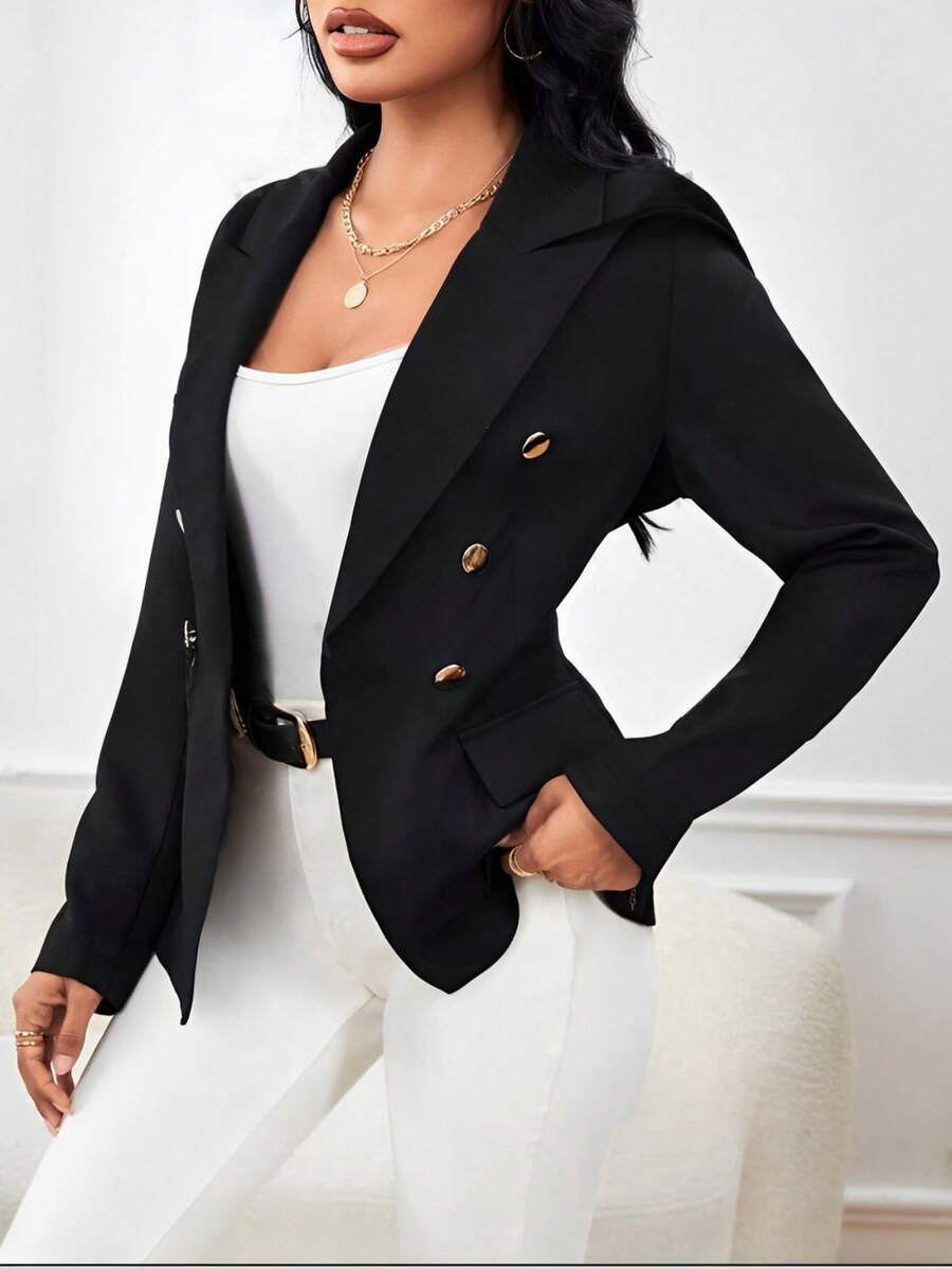 Women's Tailored Blazer Elegant Formal Jacket With Button - Black and White - View 1