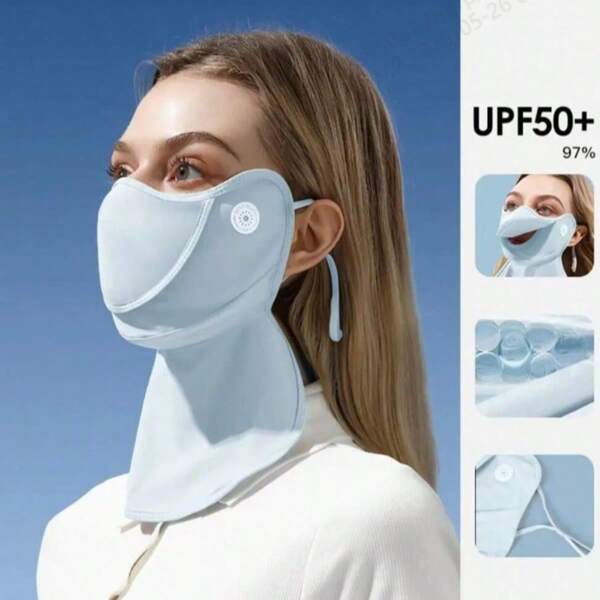 1 PC Ice Silk Full Face Sunscreen Mask For Women, Summer Sun Shading Breathable Mask, Eye Corner Protection, Slim Face, Hyaluronic Acid Headscarf