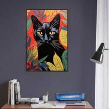1 peça de presente, pôsteres de gato preto, impressão estilo Matisse, pôsteres coloridos de gato, artes de parede de gato, impressão vintage de gato preto, sem moldura
