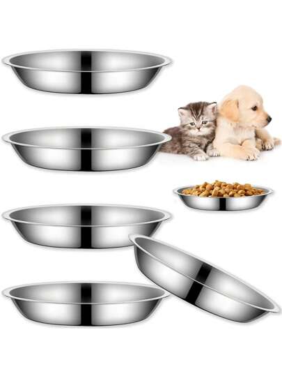1pc 5.3/6.1/6.9 Inch (Approx. 13.5/15.5/17.5cm) Stainless Steel Cat Food Bowl, Suitable For Indoor Cats, Shallow And Wide Wet Food Dish, Pet Feeding Bowl For Cats, Small Dogs And Puppies