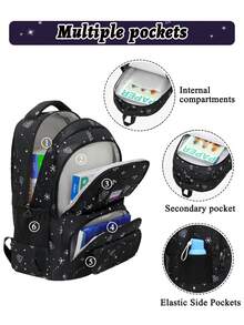 3pcs Black Snowflake Boy & Girl Backpack, Tote Bag, Pencil Case Set, Lightweight Large Capacity Polyester Student School Bag, Travel Backpack, Ideal Birthday Gift, Back To School Essential