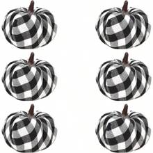 6/8 Stücke bunter karierter Stoff Schaum Künstliche Kürbis Set, beinhaltet 2 verschiedene Farbstile mit je 8 künstlichen Kürbissen, geeignet für Herbst Erntefest Dekoration, Halloween Feiertags Deko, Party Requisiten, zum Selbermachen