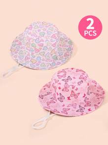 2pcs/Set Kids Adjustable Printed Sun Hat, Breathable Casual Bucket Hat For Outdoor & Daily Use