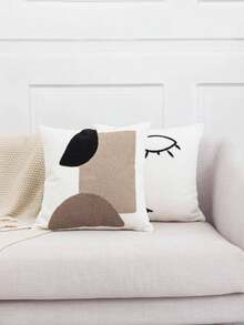 2 件黑白睫毛和嘴唇图案靠垫套，北欧帆布刺绣泰迪熊毛绒靠垫套，现代简约装饰，适用于卧室、客厅、办公室沙发，18 英寸 X 18 英寸（不含垫芯） - 黑與白 - 查看 7