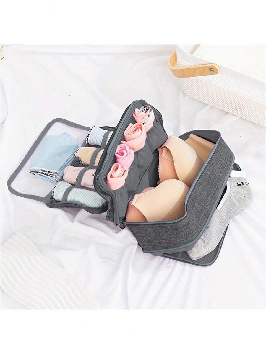 旅行收纳袋衣柜衣橱布袋袜子内裤胸罩袋洗漱用品收纳袋，带隔层和拉链，内衣收纳袋学校用品大学宿舍学生必备房间装饰卧室装饰旅行必备旅行配件旅行袋假期返校学校用品收纳袋宿舍必备大学 - 灰色 - 查看 1