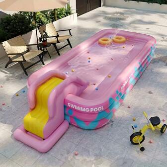 1 pièce Grande piscine gonflable en PVC avec toboggan, valve d'air à double couche étanche, drainage du fond, sans électricité nécessaire, comprend de multiples accessoires pour fête d'eau de jardin