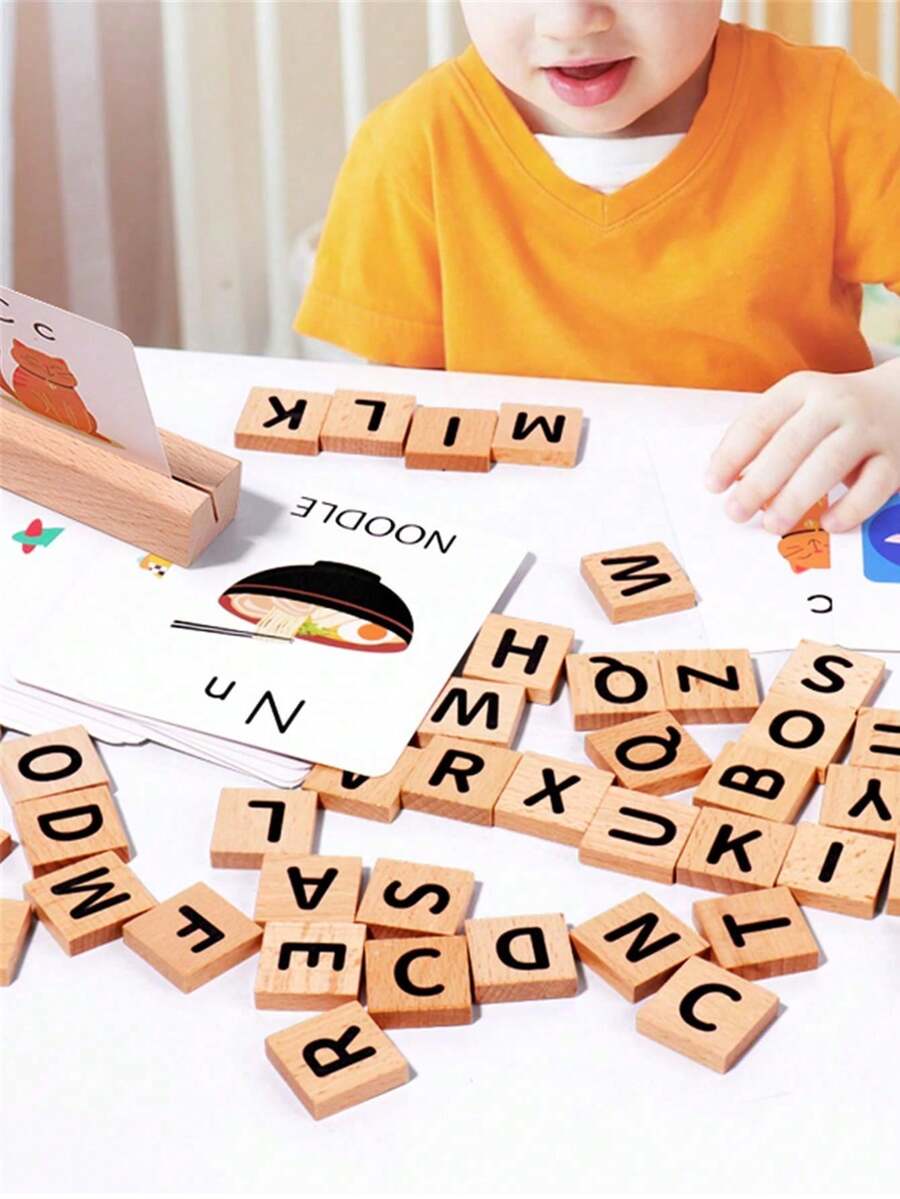 Children's Wooden Letter Spelling Game, English Word Matching For Early Childhood Education, Cognitive Learning, Puzzle, Science And Education Toys - Apricot - View 1