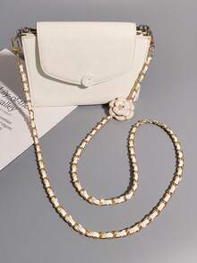 1 件仿珍珠花形金链和皮革表带，透明卡片挂绳 - 黑色 - 查看 8