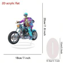 2D Flat Acrylic Printed Sculpture Of Skull Riding Motorcycle, Ideal For Bedroom, Office Desk Decor And Unique Gift Idea - Multicolor - View 5