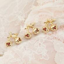 3 pièces d'accessoires semi-finis en DIY faits à la main : pendentif cerise de petite taille, plaqué cuivre 18 carats avec zircone rouge. Utilisables pour fabriquer des boucles d'oreilles, colliers et pendentifs