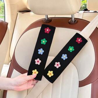 2 stuks auto-schouderkussens, schouderbeschermingshoezen met bloemenmotief, comfortabele auto-schouderkussens, geschikt voor verschillende lichaamstypes ter verbetering van het rijcomfort
