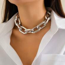1pc Oversized Metal Clasp Single Layer Necklace, European Punk Style Geometric Chain Necklace