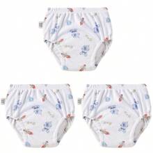 4 pièces Culottes de propreté pour garçons et filles, sous-vêtements d'entraînement conçus, couches d'apprentissage en tissu pour bébé, couches lavables et réutilisables, couches à poche respirantes et imperméables, en matière de polyester, convient aux bébés garçons et filles - Conception d'impression creuse