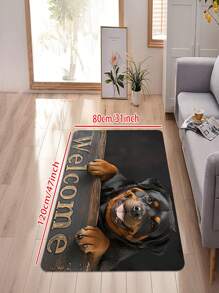 1/2 Stücke Schwarzer und Brauner Hund Rowena mit "Willkommen" Holzlogo Muster, warmer Bodenmatte Stil, geeignet als tägliche Türmatte, Wohnzimmerteppich, Küchen Bodenmatten Set, Heimdekoration