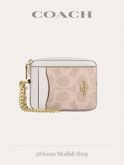 Coach Zip Card Case In Signature Canvas Women Card Case Wallet Bag, Bags For Women 2026 Mother's Day Gifts CW883
