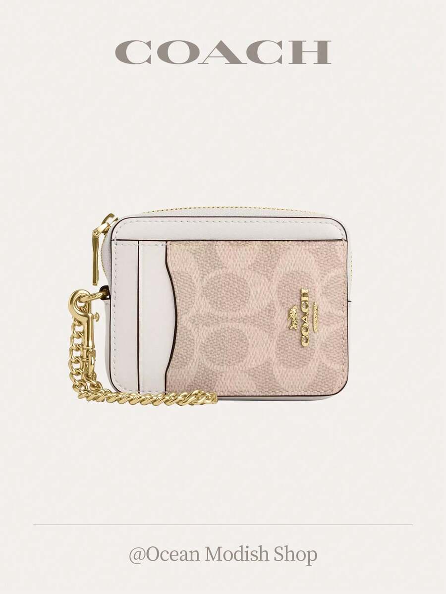 Coach Zip Card Case In Signature Canvas Women Card Case Wallet Bag, Bags For Women 2026 Mother's Day Gifts CW883 - Sand Chalk - 查看 1
