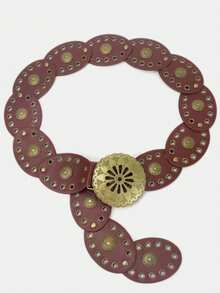 1 件西部牛仔波西米亚风格乡村腰带，朋克皮带配镂空花扣，复古椭圆拼接腰带，铜色装饰腰带，适合日常通勤、郊游、与朋友聚会、度假、圣诞派对、送给自己、朋友、家人、女朋友、母亲、情人节的礼物 - 棕色 - 查看 4