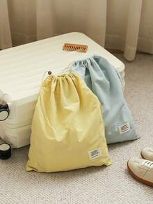 Nylon Waterproof Drawstring Bags, Suitable For Travel, Vacation, Home Use To Organize Clothes, Shoes, Dirty Laundry; Available In Blue, Yellow, White, 2 Sizes Each Color, Waterproof, Dust-Proof, Convenient Drawstring Design - Multicolor - View 6