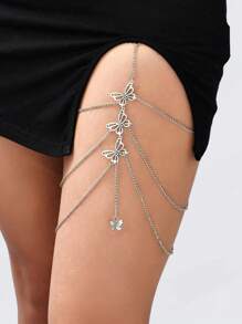 1 pieza Cadena para la pierna de mujer con mariposa de múltiples capas y diseño creativo, cadena de cuerda elástica de encaje exagerada y sexy con colgante de serpiente, adecuada para uso diario o como regalo de Navidad