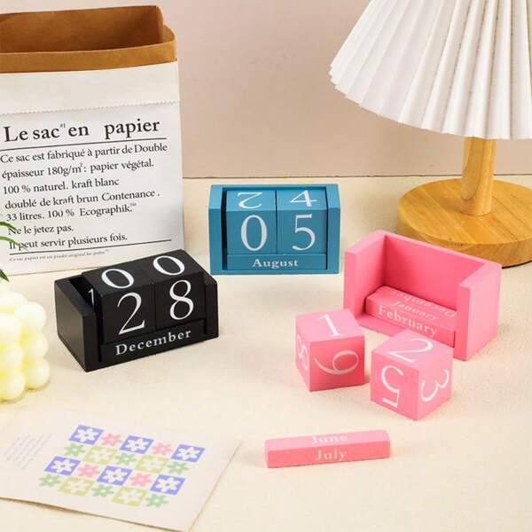 1pc Wooden Perpetual Calendar - Elegant Wooden Block Calendar With Daily Date Display, Suitable For Office, Study, Shop, Bar, Home Desk Decor,Christmas