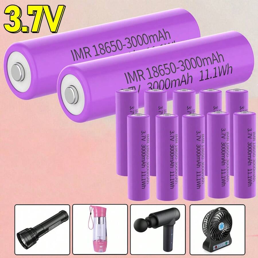 2/4/8/10 Pack 18650 Rechargeable Battery 3.7Volt Li-Ion Batteries 3000mAh Button Top For LED Flashlights Headlamps, Solar Lights & More - 2 Đếm - Xem 1
