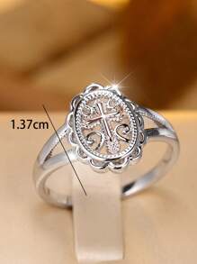1 pieza Anillo de diseño de cruz delicado de plata de ley S925, anillo elegante de nicho eterno de moda, adecuado para uso diario, regalo de boda